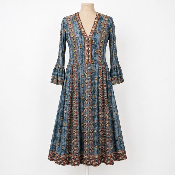 Soft Surroundings Dresses & Skirts - Y2K Embroidered Peasant Maxi Dress Size M Blue Ren Faire Boho Cottagecore Tribal